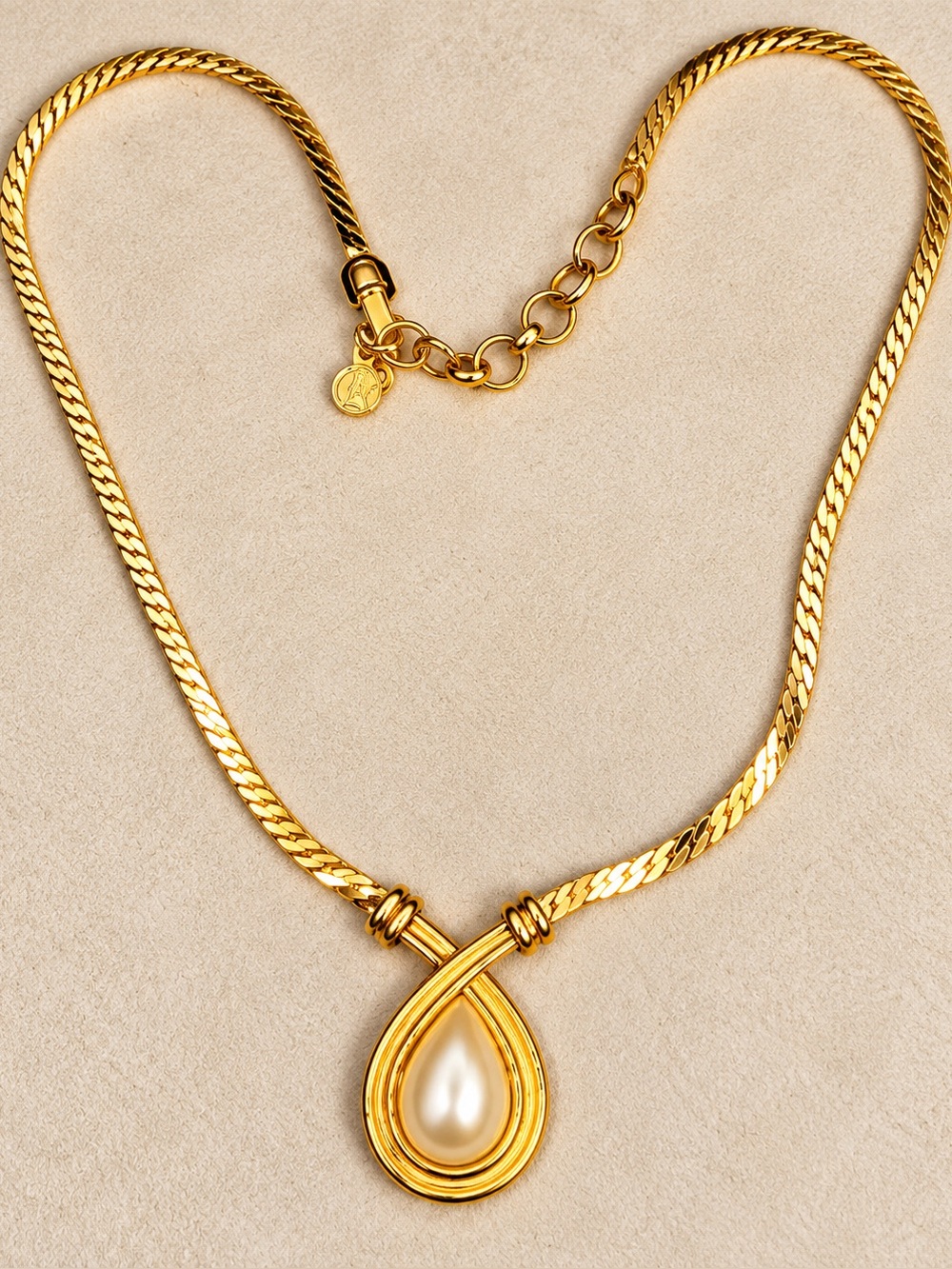Christian Dior Vintage 1980s Textured White Pearl Water Tear Drop Cross Pendant